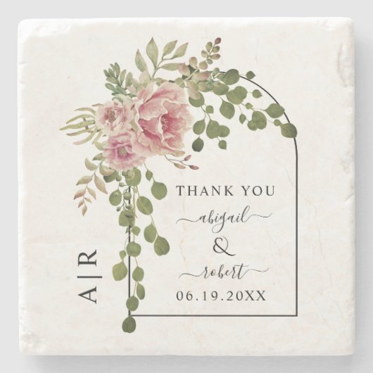 Dessous-de-verre En Pierre Fleurs roses, arches et mariage monogramme rose po (Devant)