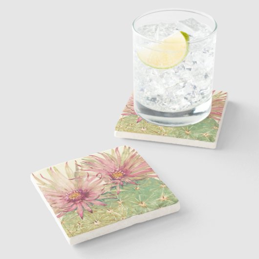 Dessous-de-verre En Pierre Fleurs roses de cactus (Côté)