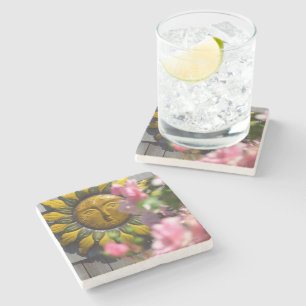 Dessous-de-verre En Pierre Fleurs roses et soleil - Vignoble de Martha