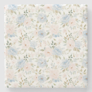 Dessous-de-verre En Pierre Fleurs roses romantiques bleu blush