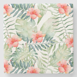 Dessous-de-verre En Pierre Fleurs roses tropicales d'aquarelle de ketmie
