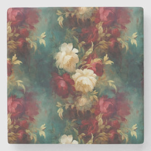 Dessous-de-verre En Pierre Fleurs Rouges Blanches Vertes