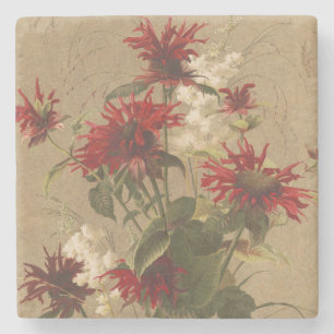 Dessous-de-verre En Pierre Fleurs rouges et bordeaux sophistiquées sur fond b