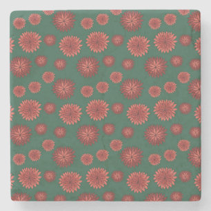 Dessous-de-verre En Pierre Fleurs rouges sur fond vert