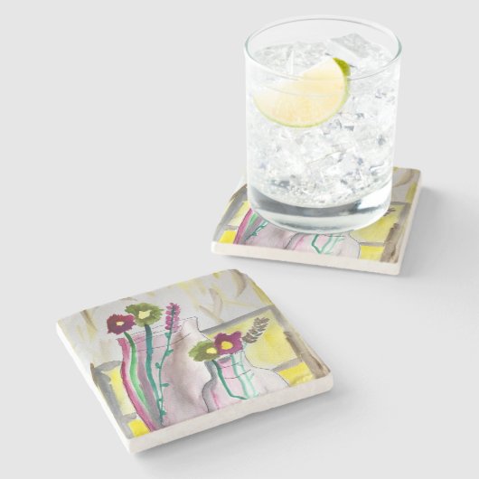 Dessous-de-verre En Pierre Fleurs sauvages dans le vase art abstrait (Côté)