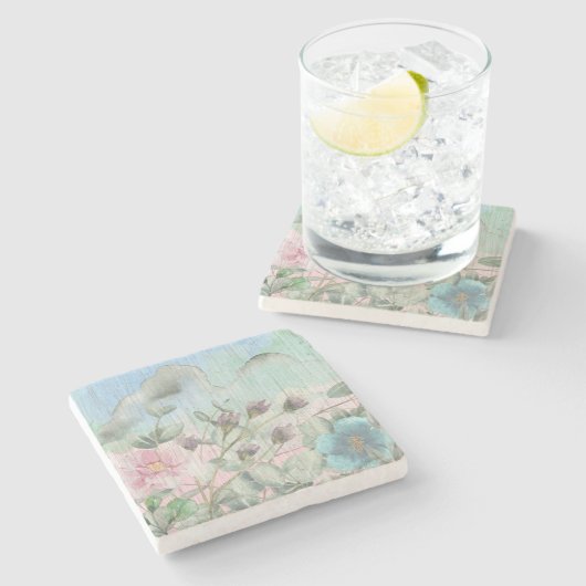 Dessous-de-verre En Pierre Fleurs sauvages rustiques (Côté)