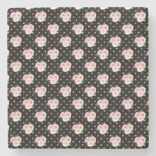 Dessous-de-verre En Pierre Fleurs Tableau Noir (Devant)