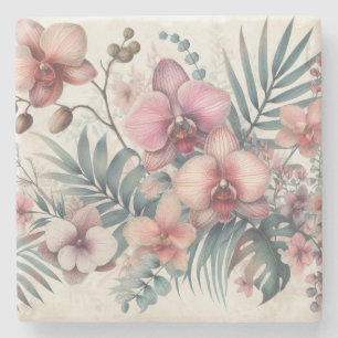 Dessous-de-verre En Pierre Fleurs tropicales et aquarelle feuille