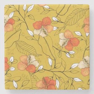 Dessous-de-verre En Pierre Fleurs tropicales Feuilles : Papier peint exotique