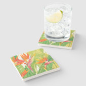 Dessous-de-verre En Pierre Fleurs tropicales | Oiseau du paradis (Côté)