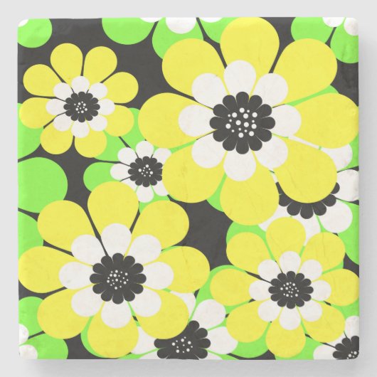 Dessous-de-verre En Pierre Fleurs vert jaune (Devant)