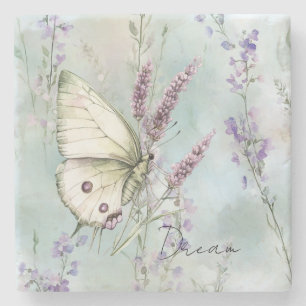 Dessous-de-verre En Pierre Fleurs Violettes Romantiques Papillon Rêve