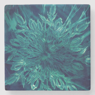 Dessous-de-verre En Pierre Flocon de neige givré hivernal bleu sarcelle éléga