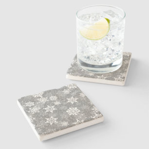 Dessous-de-verre En Pierre Flocons de neige blancs Luxueux Gris Noël élégant