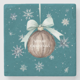 Dessous-de-verre En Pierre Flocons de neige bleu sarcelle Noël coco avec noeu