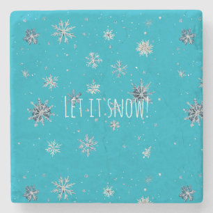 Dessous-de-verre En Pierre Flocons de Noël Aqua Bleu Argenté Blanc