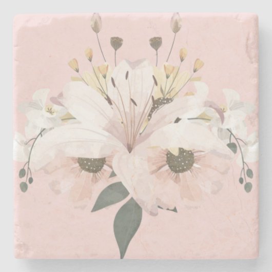 Dessous-de-verre En Pierre Floral d'été rose (Devant)