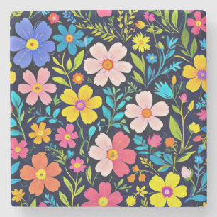 Dessous-de-verre En Pierre Floral Digital Peinture Fleurs Motif-38875