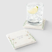 Dessous-de-verre En Pierre Floral Elegant Chic Calligraphie Nom Lithographe (Côté)