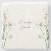 Dessous-de-verre En Pierre Floral Elegant Chic Calligraphie Nom Lithographe (Devant)