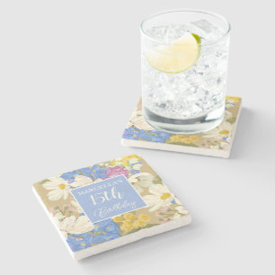 Dessous-de-verre En Pierre Floral moderne coloré fleurit 15ème anniversaire f