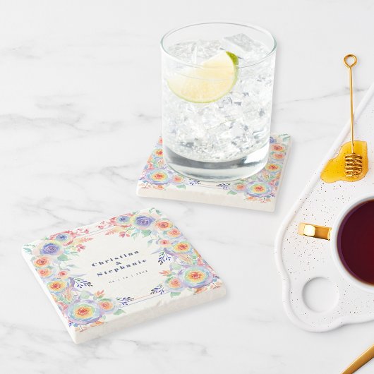 Dessous-de-verre En Pierre Floral moderne couleur Mariage LGBTQ