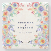 Dessous-de-verre En Pierre Floral moderne couleur Mariage LGBTQ (Devant)