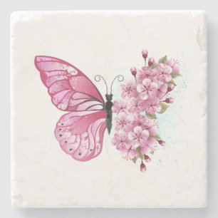 Dessous-de-verre En Pierre Flower Butterfly