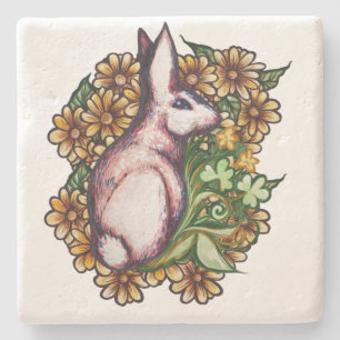 Dessous-de-verre En Pierre Flower Clover Rabbit Cute Rabbits lapin lapin art 