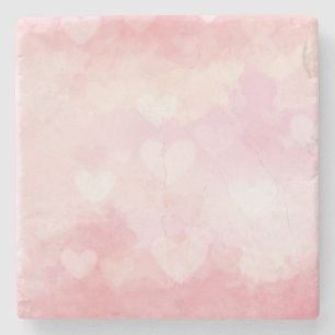Dessous-de-verre En Pierre Fonds de cœurs aquarelle rose – Amour romantique