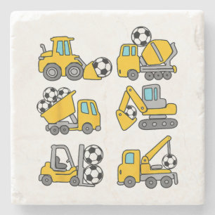 Dessous-de-verre En Pierre Football Ball Kids Football Construction Camions