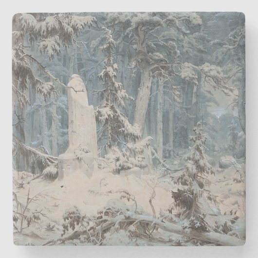 Dessous-de-verre En Pierre Forêt de neige en hiver (par Andreas Achenbach) (Devant)
