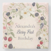 Dessous-de-verre En Pierre Fraise Berry 1ère fête d'anniversaire (Devant)