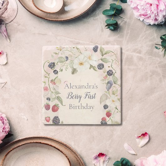 Dessous-de-verre En Pierre Fraise Berry 1ère fête d'anniversaire