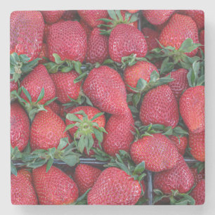 Dessous-de-verre En Pierre Fraises avec feuilles vertes