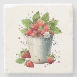 Dessous-de-verre En Pierre Fraises fraîches cuites dans un seau