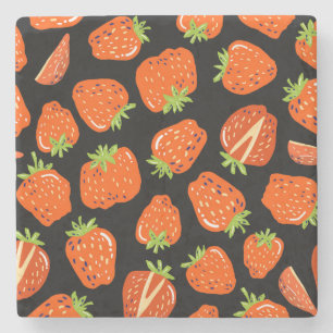 Dessous-de-verre En Pierre Fraises Noir : Texture Vintage sans fil