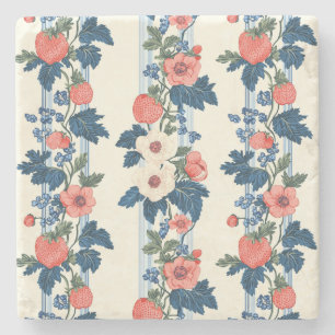Dessous-de-verre En Pierre Fraises vintages et Feuilles bleus motif floral