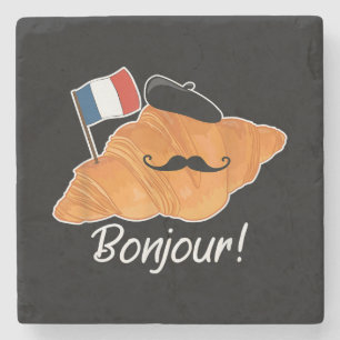Dessous-de-verre En Pierre Français Croissant Lover France Drapeau Francophil