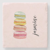 Dessous-de-verre En Pierre Français Macarons Aquarelle Monogramme (Devant)
