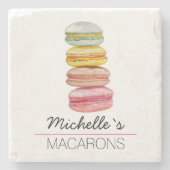 Dessous-de-verre En Pierre Français Macarons aquarelle peinte à la main (Devant)