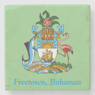 Dessous-de-verre En Pierre Freetown, Bahamas Ship & Flamant rose (Eleuthera)