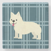 Dessous-de-verre En Pierre Frenchie Plaid Blue (Devant)