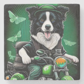 Dessous-de-verre En Pierre Frontière Collie Chien Conduite Vélo St. Patrick's (Devant)