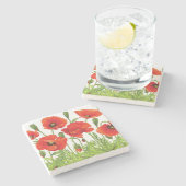 Dessous-de-verre En Pierre Frontière horizontale avec le pavot rouge (Côté)