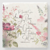 Dessous-de-verre En Pierre Fruit de l'Esprit rose floral (Devant)