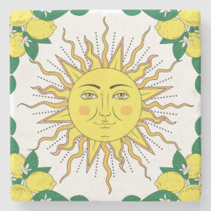 Dessous-de-verre En Pierre Fruits de citron tropicaux, Face Soleil.