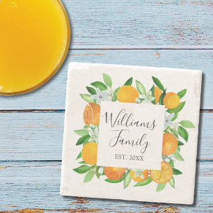 Dessous-de-verre En Pierre Fruits et fleurs orange élégants Floral d'été