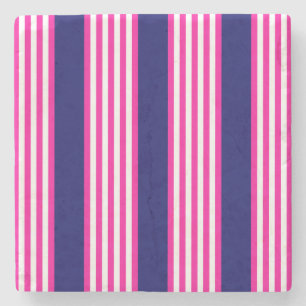 Dessous-de-verre En Pierre Fuchsia et blanc cinq bandes motif avec bleu