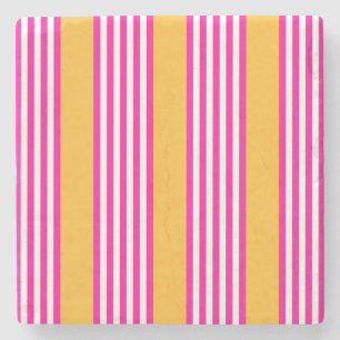Dessous-de-verre En Pierre Fuchsia et jaune cinq bandes motif